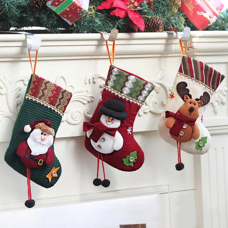 

Christmas Tree Decoration Cute Cartoon Big Stockings Pendants Party Ornaments Santa Claus Snowman Candy Gift Bag