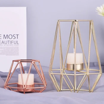 

Geometric Candle Holders Rose Gold Metal Candlestick Ornament Sconce Matching Tealight Crafts Candle Holder Wedding Home Decor