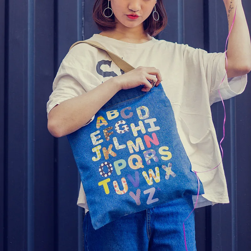 Стиль простой Универсальный буквенный материал и художественный наплечный ремень Холщовая Сумка Экологически чистая сумка для покупок