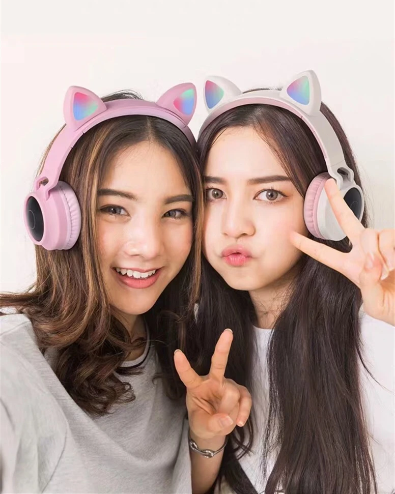 Милые наушники Bluetooth 5 0 светодиодный светильник кошачьи ушки девочка косплей