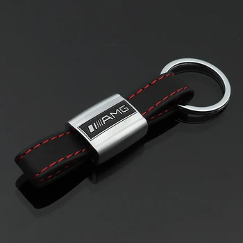 

High quality art leather pendant car key ring for amg badge metal keychain men ornaments personalized gift auto accessories