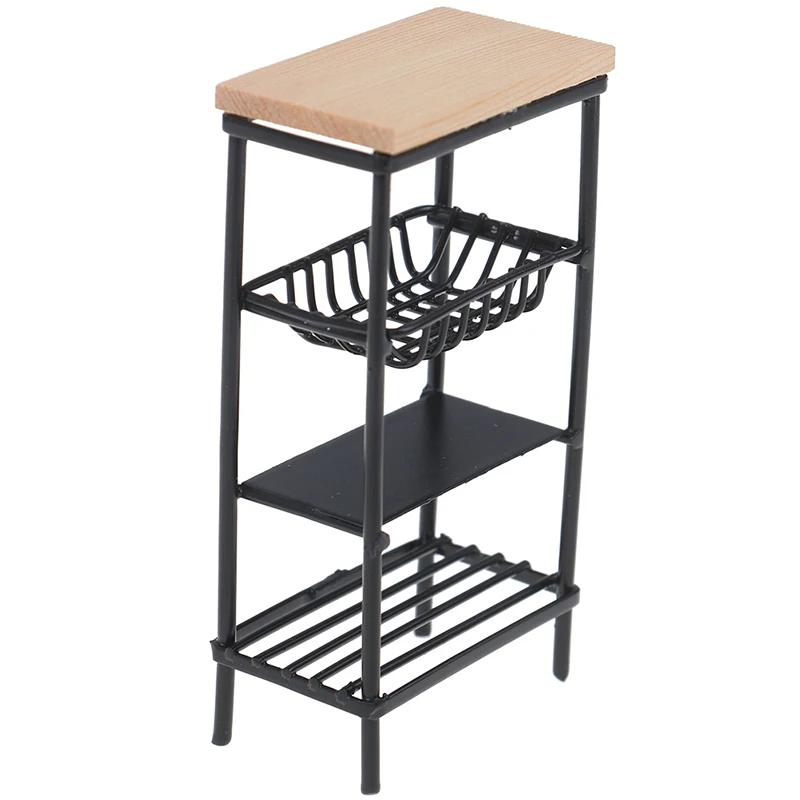 1:12 Doll House Accessories Mini Black Kitchen Side Cabinet Miniature Display Shelf Accessories Kitchen Dining Cabinet Kids 7