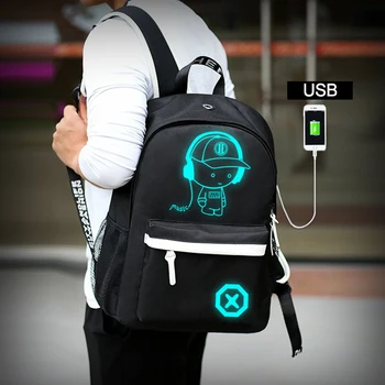 

Canvas Luminous Anti-Theft Backpack For Teenager Boys Student School Bag Knapsack USB Charge Men Laptop Mochila Sac A Dos