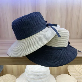 

202003-yu815343381 new summer fine paper black patchwork beige double brim holiday lady sun cap women leisure beach hat