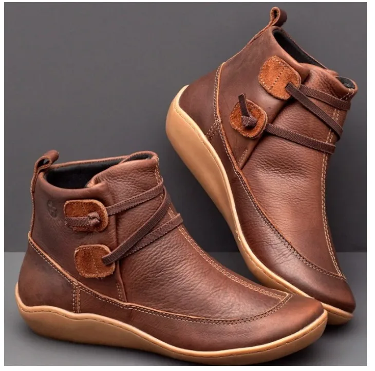 ankle boots for women   flats shoes  Round Toe lace up  Boots Women wedge Boots vintage PU leather  y02