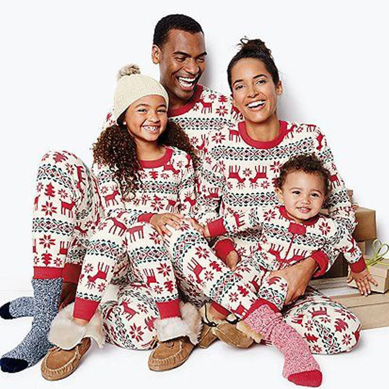 Рождественская пижама из 2 предметов; Семейный комплект хлопковой одежды для сна; Новинка года; одежда для сна; домашняя пижама с принтом для детей и родителей; комплект одежды
