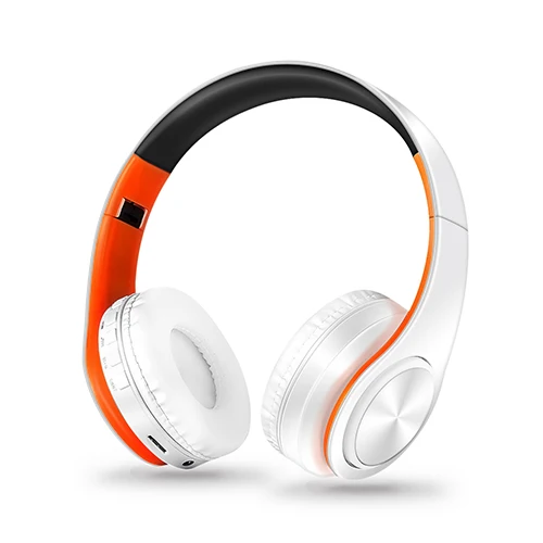 Hi-Fi стерео наушники bluetooth наушники Музыкальная гарнитура FM и поддержка SD карты с микрофоном для мобильных телефонов xiaomi iphone sumsamg tablet - Цвет: White orange
