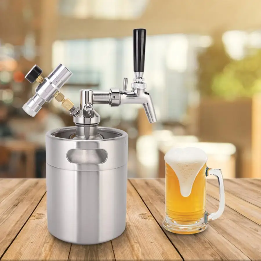 Beer Brewing 2L Mini Stainless Steel Beer Keg Kit Keg+Tap+Spear+2 Class Pressure Gauge Home Brew Accessories Beer