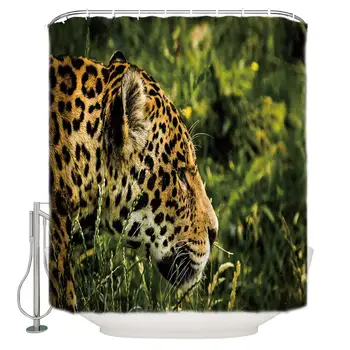 

Shower Curtain Set 66" W x 72" H Fabric Bathroom Showers, Stalls and Bathtubs, Machine Washable - Leopard on The Savanna Forest