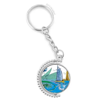 

United Arab Emirates Dubai Watercolor Rotatable Key Chain Ring Keyholder