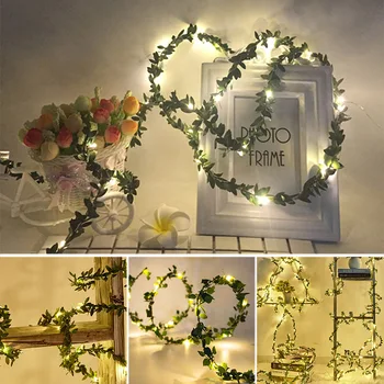 

10M 100LED Leaf Light String Green Rattan Garland Light Battery Powered Christmas Wedding Party Curtain Garden Decoration