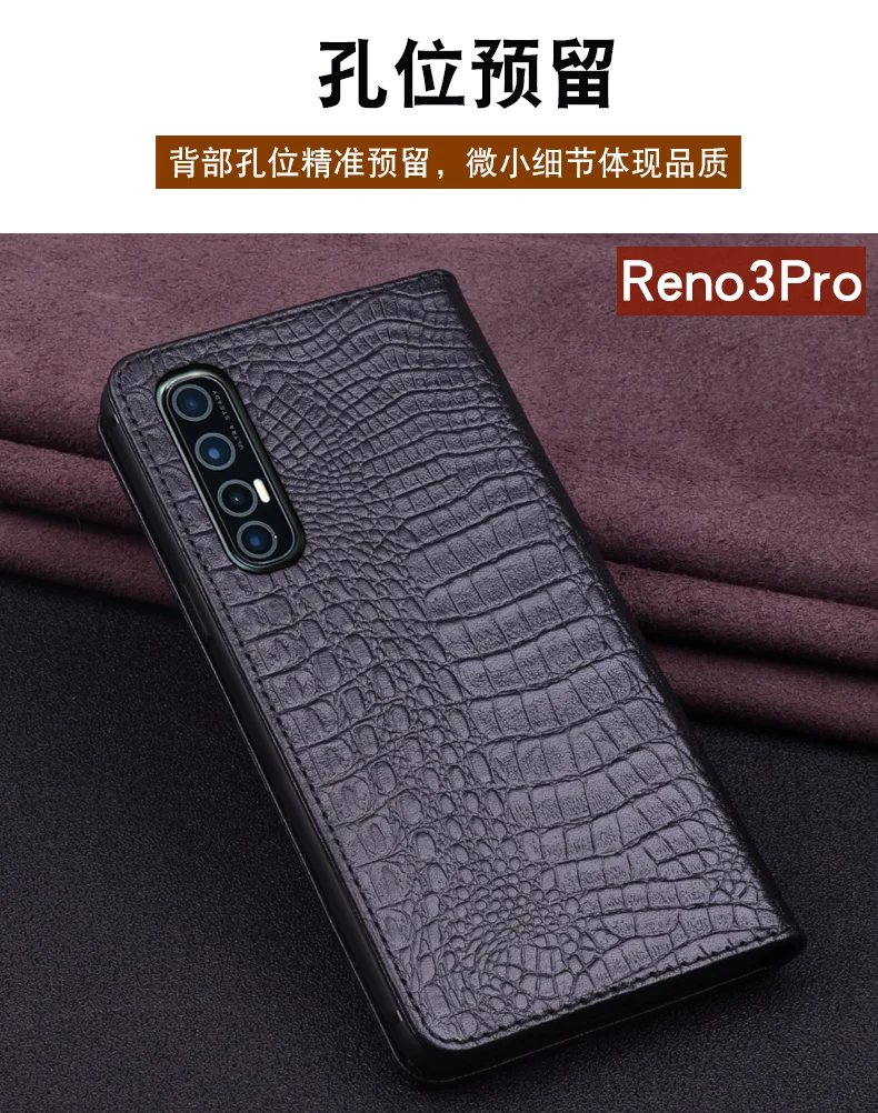 reno 3 pro luxo couro genuíno telefone