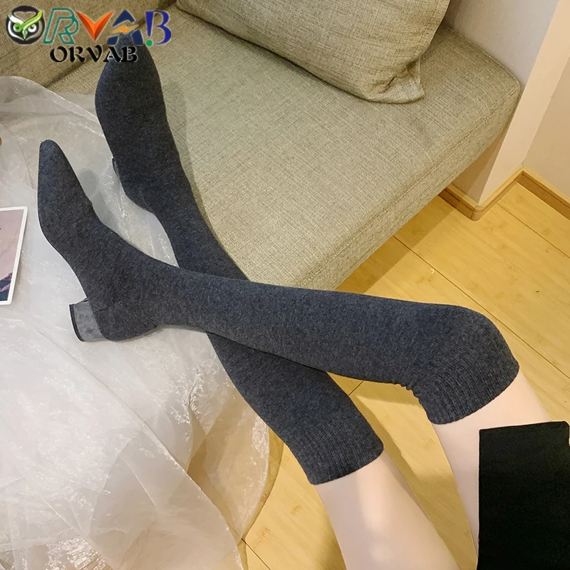 

Sock Long Boots Autumn Winter New Fashion Slip-On Sock Shoes Woman Over The Knee Boots Pointed Toe Thigh High Boots Ladies Slim