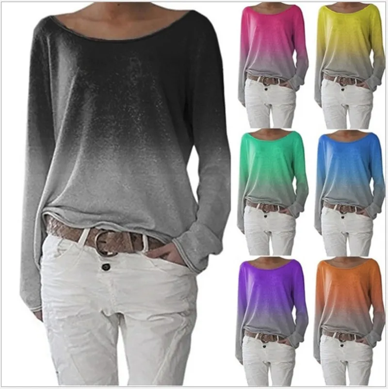 

Dye Gradient Funny Large Size Loose Fashion Harajuku Female Hyun dye Tops Hip Hop Long Sleeve Casual Couple Korean Tops