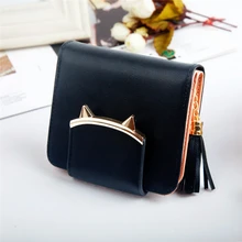 

Women Wallets Short Solid Color Tassel Zipper Hasp Coin Purses Female Pu Leather Metal Buckle Card Holder Clutch Bag