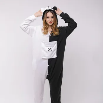 

Environmental protection black and white bear man woman couple cartoon animal one-piece pajamas home warm one-piece pajamas
