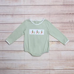 Barboteuse à manches longues pour garçon, vêtements d'automne, gris, vert, trois canards sauvages, motif brodé, pour bébé 