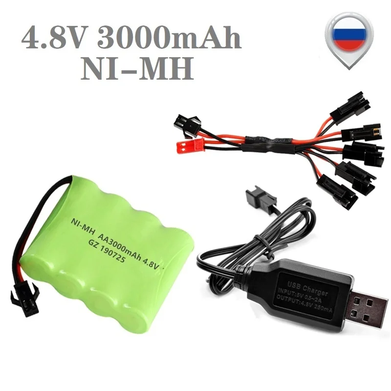 Аккумулятор 4 8 в 3000 мА/ч + зарядное устройство USB для радиоуправляемых автомобилей