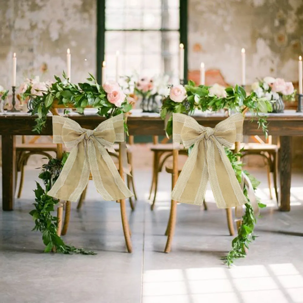 Yute corredor de la tabla y banda de silla con Encaje rustica Boda Navidad Decoración