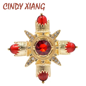 

CINDY XIANG New Cross Design Red Color Brooches for Women Baroque Style Coat Accessories Wedding Brooch Pin High Quality Gift