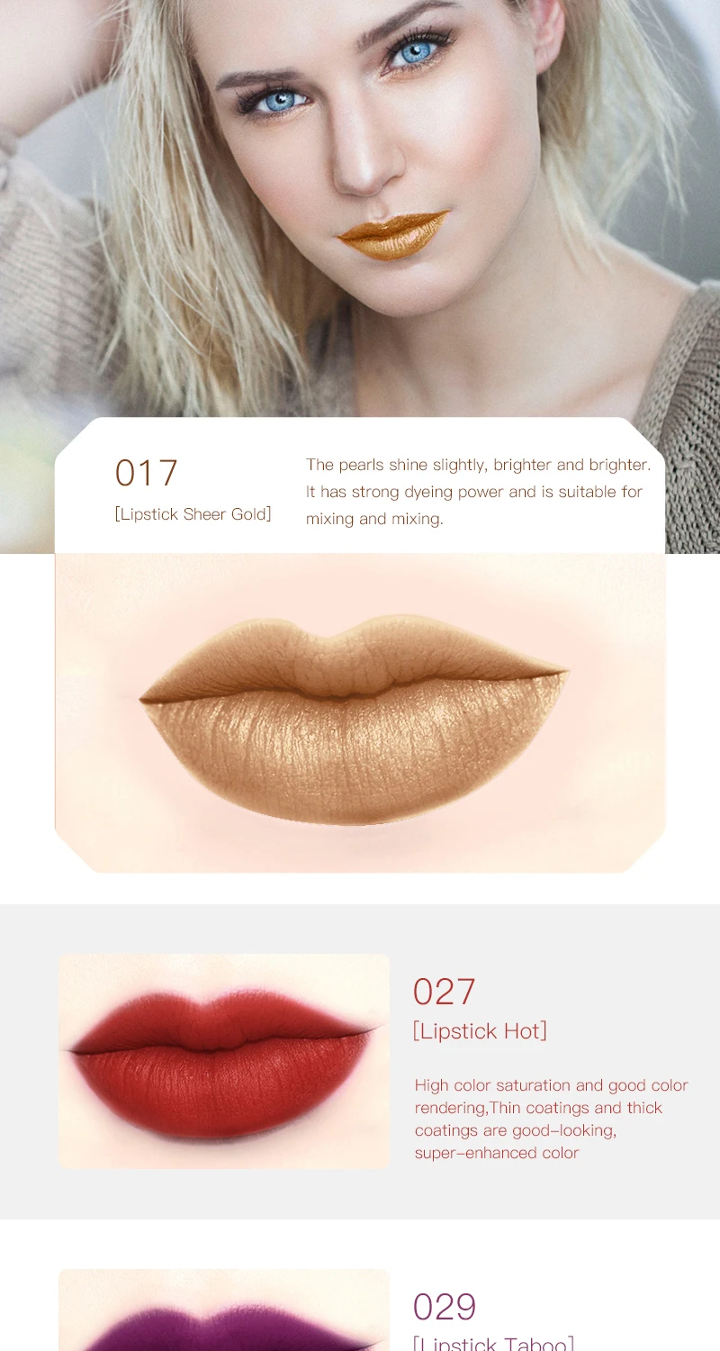 MYG matte lipstick high-grade metal tube long list water poof red gold purple lipstick lips makeup