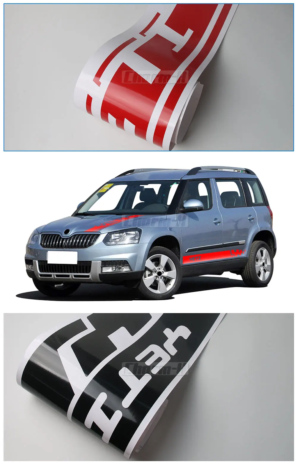 Racing Sport Car Styling Hood Engine Cover Decal Body Graphics Vinyl Side Stripes Skirt Sticker for Skoda Yeti Tuning Accessorie