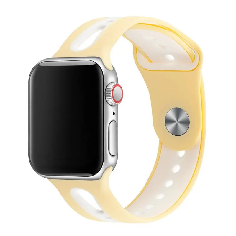 Силиконовый ремешок для apple watch band 44 мм 40 мм наручных часов iWatch, ремешок 38 мм 42 мм дышащий спортивный ремешок Браслет apple watch 5 4 3 2 1 - Цвет ремешка: Milk yellow white