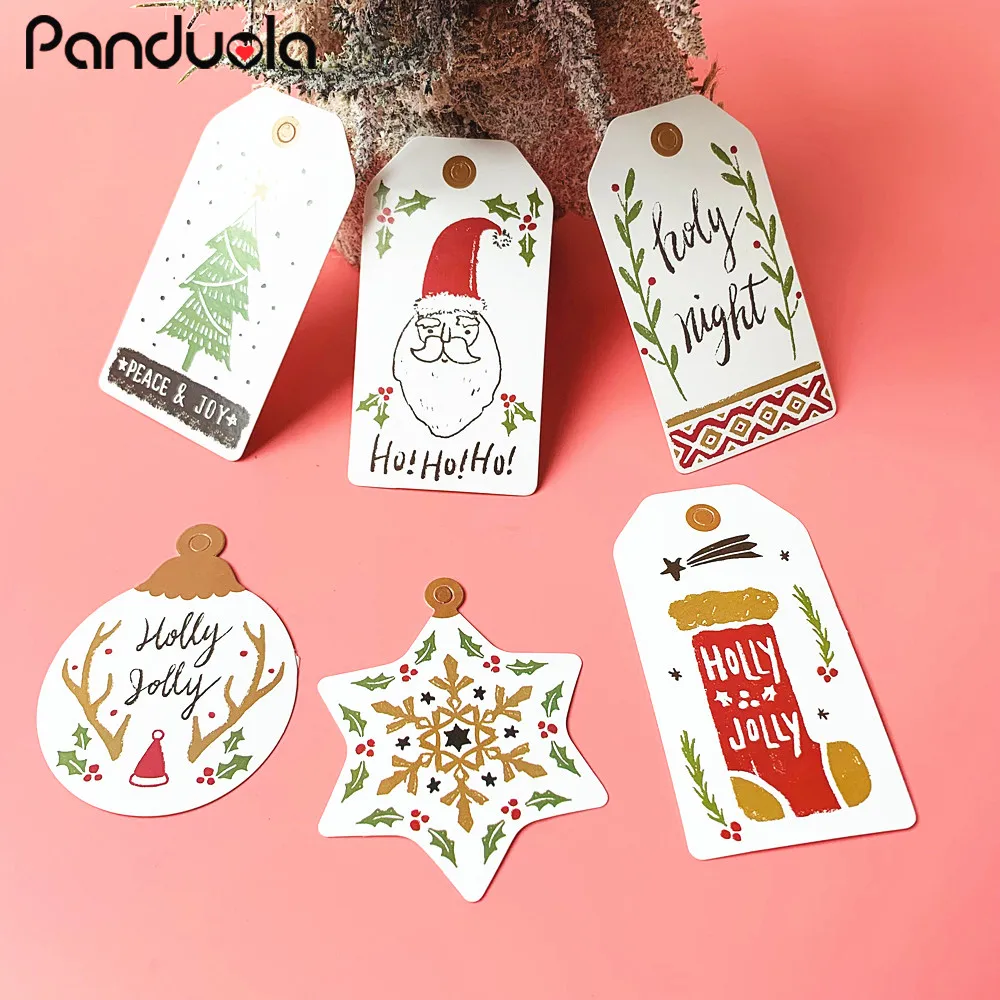 

50pcs Merry Christmas Paper Gift Tag Snowman Santa Claus DIY Craft Card Labels Xmas Cookies Candy Decorative Gift WrappingTag