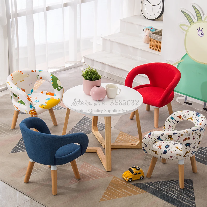 Children Table and Chair Kindergarten Wooden Stool Cartoon Sofa Lovely Baby Dining Table Stool Kids Furniture Toddler Chairs
