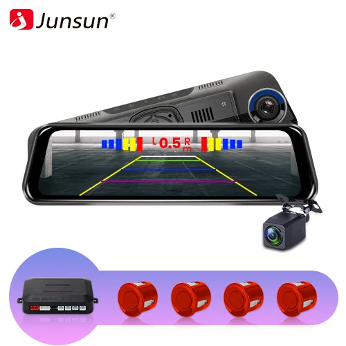 Junsun автомобильный парктрон обратный радар Авто парктроник парковочный радар парковочный датчик система с монитором обратный резервный звуковой сигнал - Название цвета: Red Parking Sensor