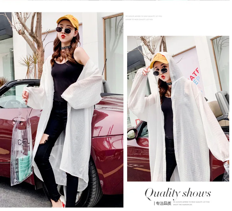 Spring And Summer New Style Korean-style Loose-Fit BF Mid-length Striped Shirt Hooded Sunscreen Coat Thin Coat