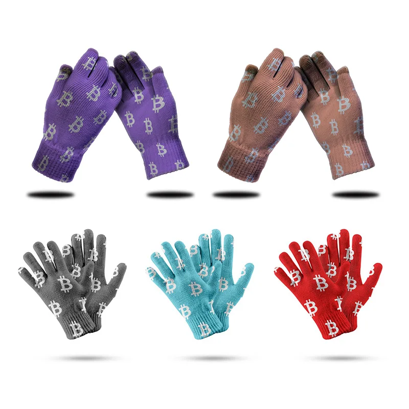 

Bitcoin Printing Men Women Fashion Gloves Touch Screen Leisure Garden Outdoor Riding Mittens Polyester Winter Elastic Gloves