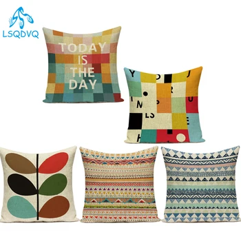 

Cotton Linen Decorative Throw Pillows Colorful Geometric Nordic Pillows Cushion Cover for Sofa Home Car Living Room Pillow Cover
