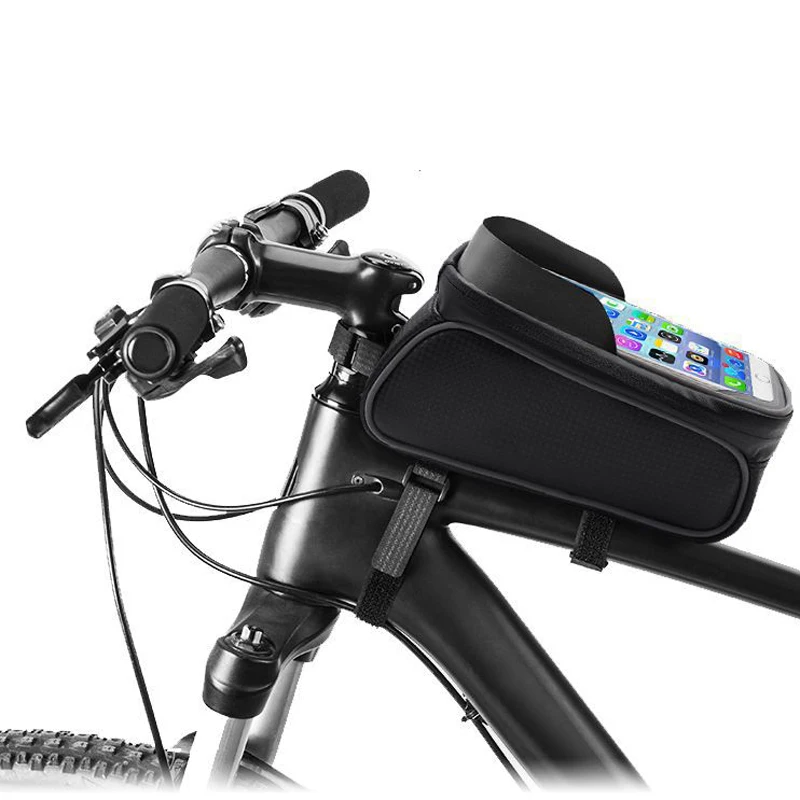 

Bicycle Frame Bag Waterproof Bike Bag with Mobile Phone Holder and Hole for Earphone Cable