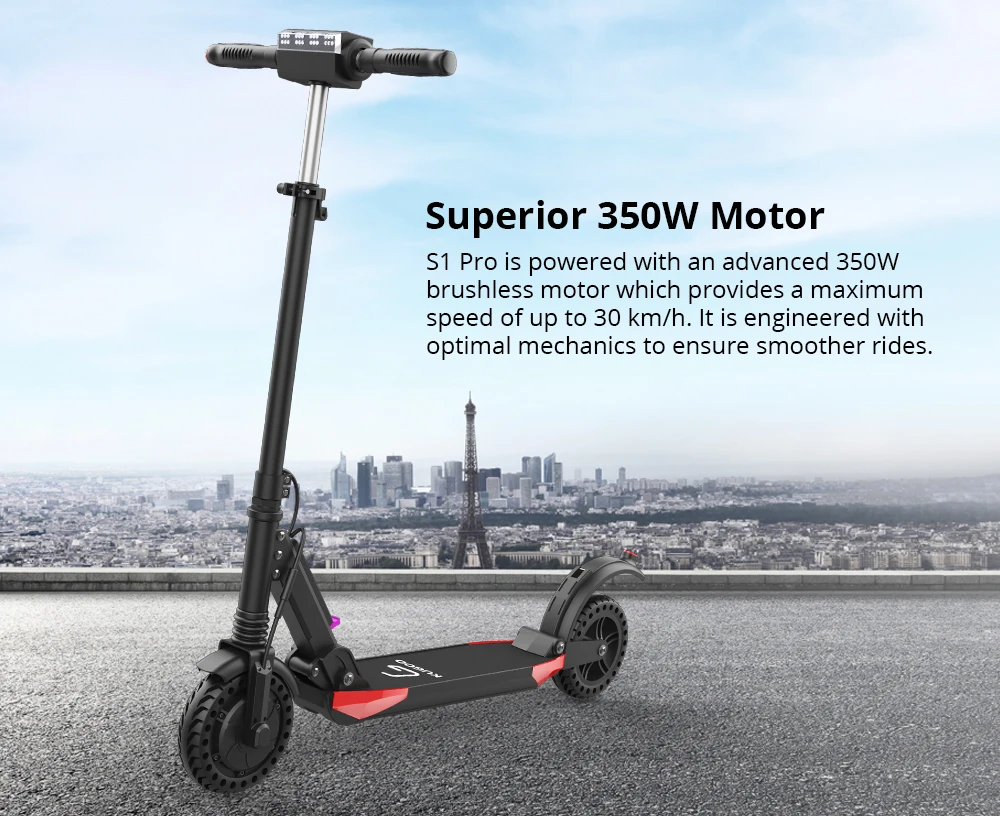 Top KUGOO S1 Pro Folding Electric Scooter 350W Motor LCD Display Screen Max 30km/h 8 Inch Tires & Safety Reflectors with Carry Bag 1