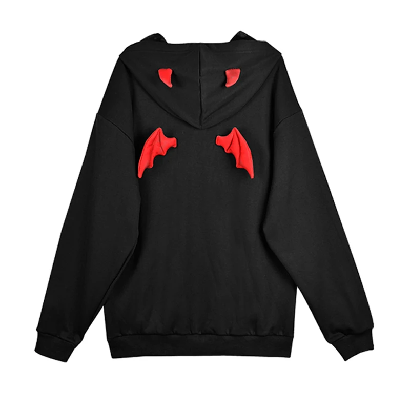  Fall Winter Women Sweatshirts Girl Harajuku Cute Hoodies Punk Gothic Devil Horn Chic Hooded Pullove