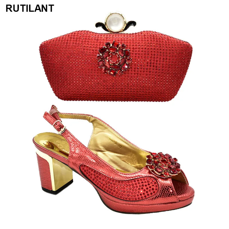Новинка; модные вечерние туфли и сумочка в комплекте красного цвета; женские свадебные туфли в африканском стиле; итальянская обувь и сумка в комплекте; высокое качество