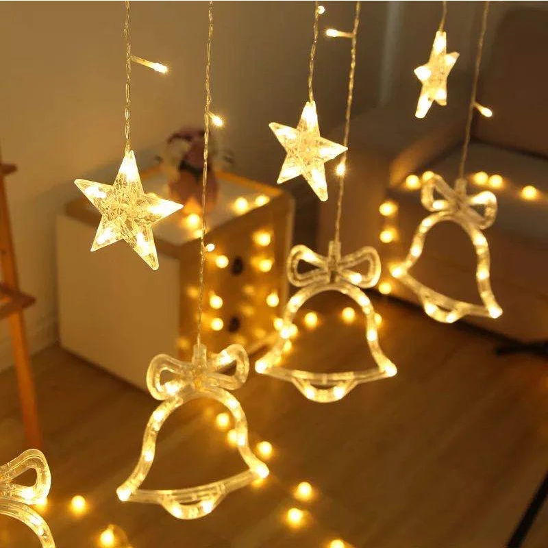 

Christmas ornaments light LED Star AC110v-220V Light Star moon Curtain String New Year New Year's Decorations for Home us euplug