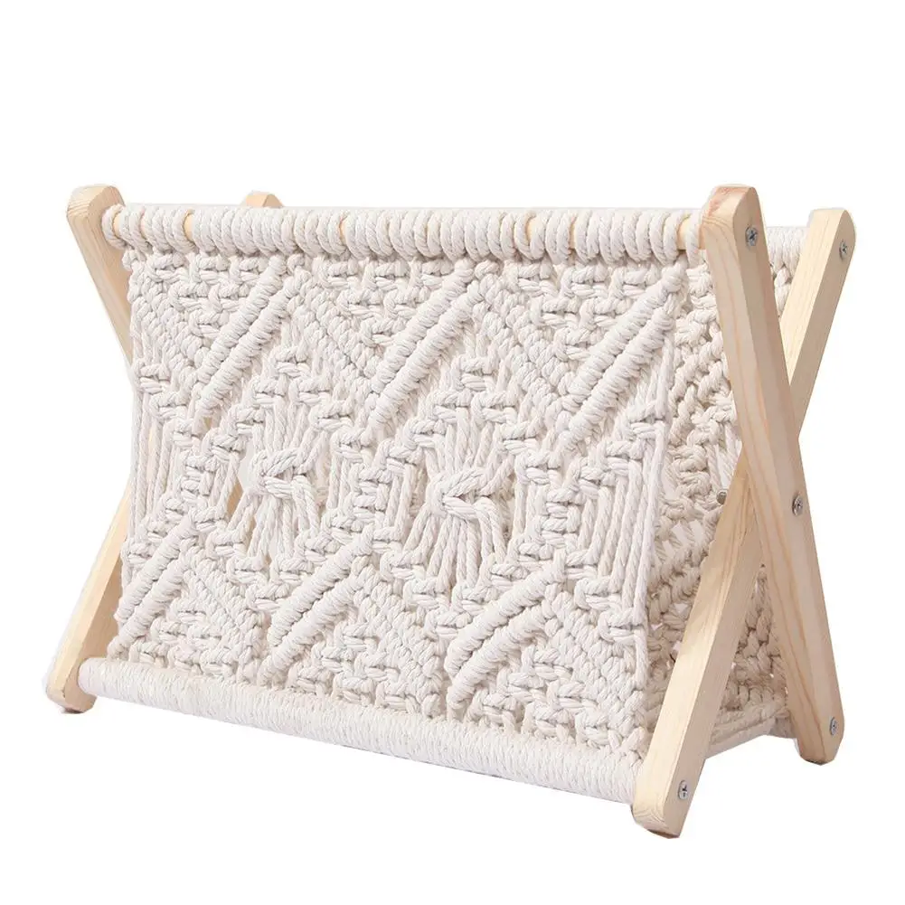 Decorative Magazines and Books Holder Bohemian Rustic Home Decor Towel Storage Basket Handmade Boho Room Decor for Bedroom Living Room Office Seagull Pattern Sunlit Boho Macrame Magazine Rack