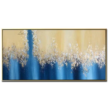 

100% Handpainted Bule and Gloden Colors Draw Morden Oil Paintings on Canvas Wall Pictures For Live Room Home Decor No Framed