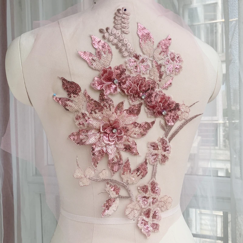 

Colored Sequins Nail Drill Lace Flower Patch Applique Fabric Dance Costume Dress Decoration DIY Accessories RS2580