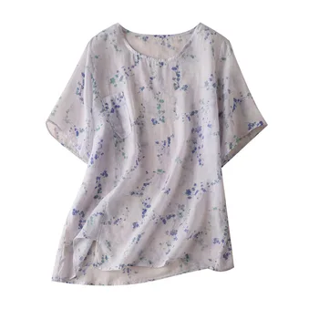 

Prairie Chic Print Thin Blouse Women Pockets Camisas Estampadas De Mujer Flax Blouses Summer Tops for Women