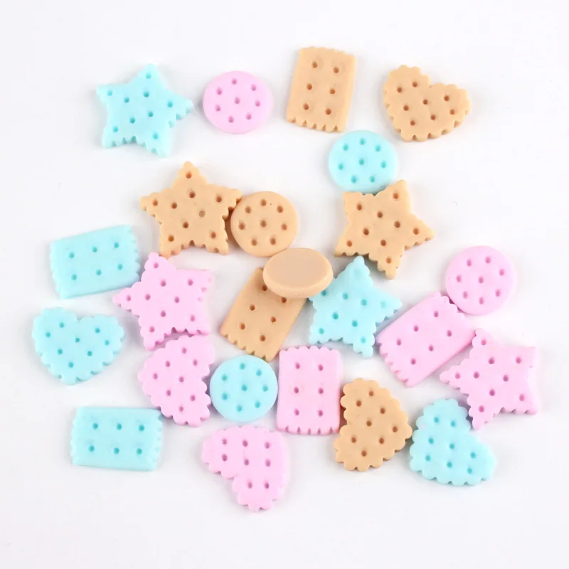 

Kawaii Food Biscuit Resin Cabochons 10pcs Cute Star Heart Round Rectangle DIY Jewelry FIndings Embellishments Scrapbooking Patch
