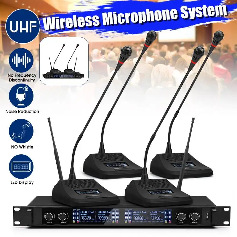 Профессиональный UHF 4 канала беспроводной ручной микрофон системы микрофон для сценических выступлений церковные семейные вечерние караоке встречи