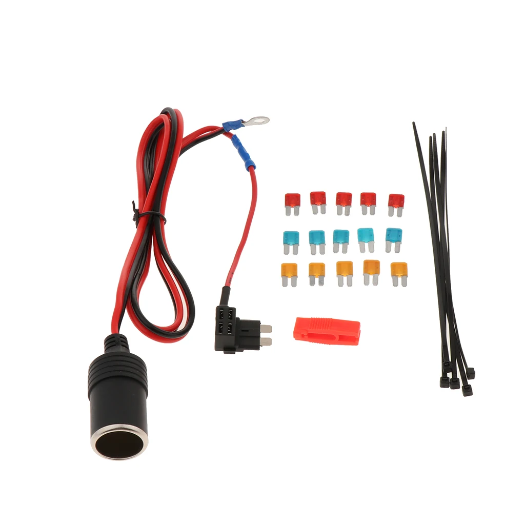 1M Car Cigar Lighter Female Socket Cable Wire Lead Fuse Tap Holder Small