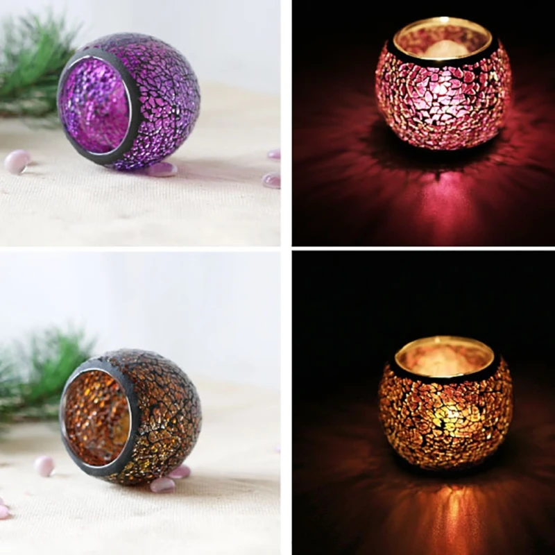 Halloween Candle Holder Mosaic Glass Candlestick Romantic Candlelight Dinner Wedding Party Candle Lamp Holiday Decorations