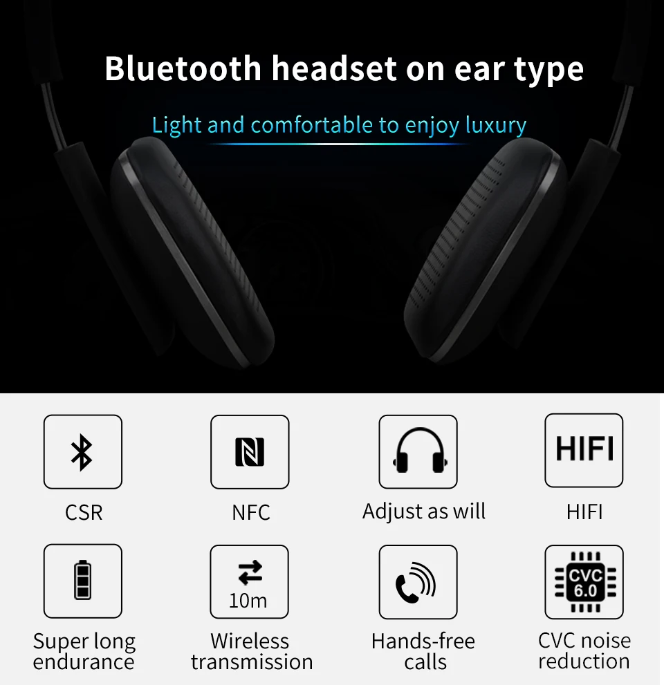 EP636 Bluetooth Беспроводные наушники с микрофоном/NFC удобные на ухо HIFI Bluetooth гарнитура для ПК, наушники для смартфонов