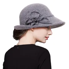 Зимняя шерстяная фетровая шляпа в стиле ретро для женщин, стильная Цветочная Завитая верхняя шляпа, элегантная женская фетровая шляпа