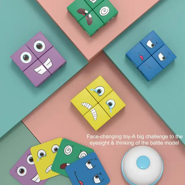 Kids Educational Toys Emotion Change Blocks Expressions Puzzles Child Wood Cube Table Games Early Learning Education Montessori 3