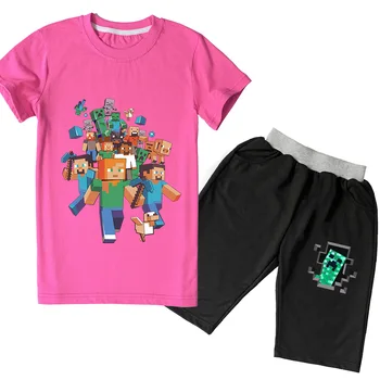 

2020 Minecrafters cotton Summer baby children soft shorts suit t-shirt todder boy and girl kids cartoon cute clothes cheap stu